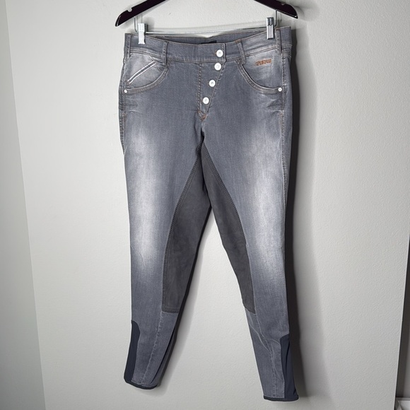 Pikeur Belina Jeans Asymetrical Zipper Full Seat Breeches in Gray Womens 32 Long - Picture 1 of 9
